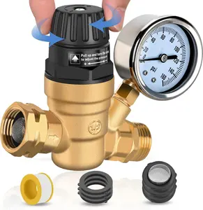 Nilight RV Water Pressure Regulator for RV Camper, Adjustable Handle Water Pressure Regulator Valve with Gauge and Inlet Screen Filter, Brass Lead-free Reducer Valve Filter for Camper Travel Trailer