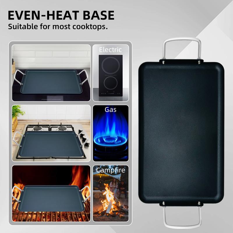 SmartCook Double-Burner Comal & Griddle Pan for Stove Top - Grill Pan with Utensils Set, Perfect para Torillas