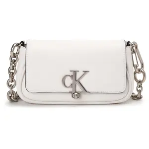 Calvin Klein Monogram Twist-Lock Flap Chain Shoulder Bag in Synthetic Material, Medium Size for Women, Moonlight White