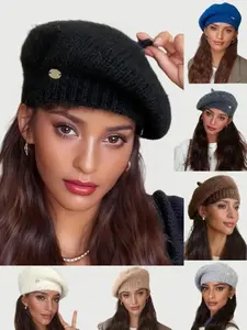 Women's Fluffy Beret Hat, Pure Color Fine Yarn Cloud Baseball Cap, Painter Style School Hat, Washable Handmade Design for Fall Winter, Premium Quality Cap, Premium Headwear