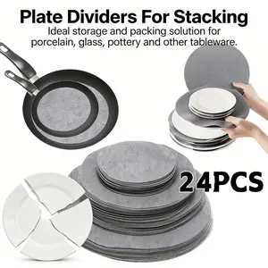 24pcs Durable Non-Stick Cookware Protectors | Suitable for Covered Ceramic Coated Pots, Felt Divider Plate, Suitable for Kitchen Utensils, And Washable Reusable Felt Pads, Space-Saving And Portable Storage, Kitchen Storage Pads, Cookware Protectors