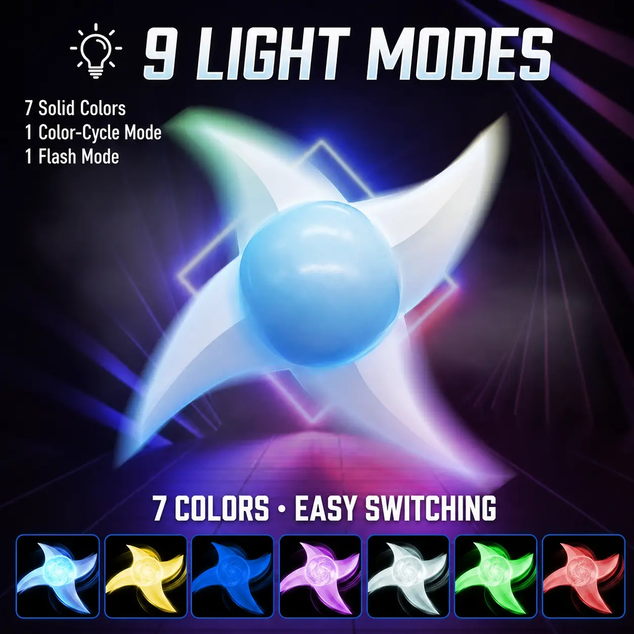 DKD Spinning LED Cosplay Prop with 9 Light Modes, Handheld Multicolor Light Spinner for Costumes & Parties