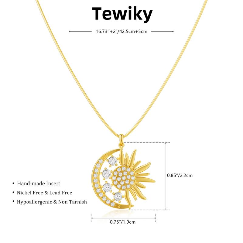 Tewiky Sun Moon Pendant Necklace for Women Men, Golden CZ Dainty Cute Minimalist Shining Gemstone Turquoise Chain Choker Sunflower Jewelry Gifts