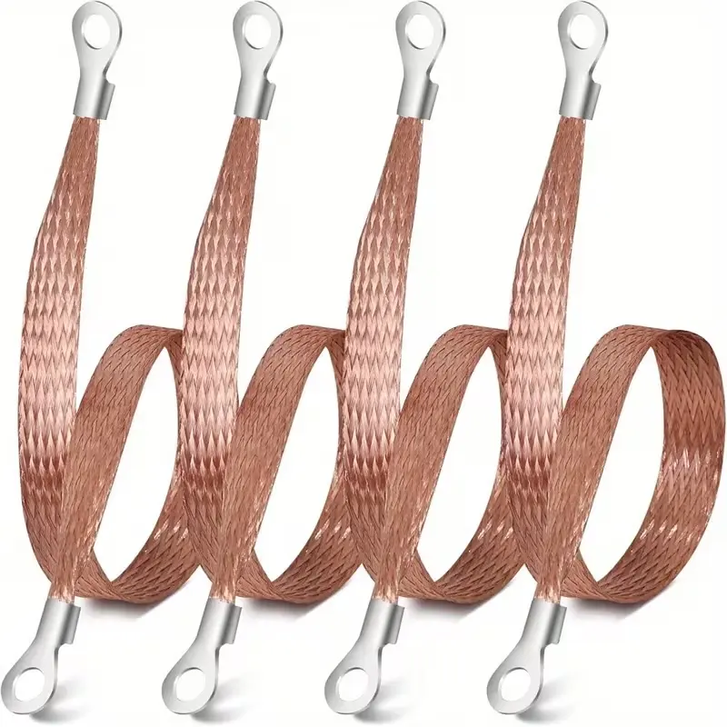 4 PCS 12 in x 1/2 in Tin-Plated Copper Braided Grounding Strips with Terminal Connectors, Suitable for All Types of Vehicles, Trucks, Machinery, Home Appliances & Cable Tray Grounding (Party Bag Mini Gift)