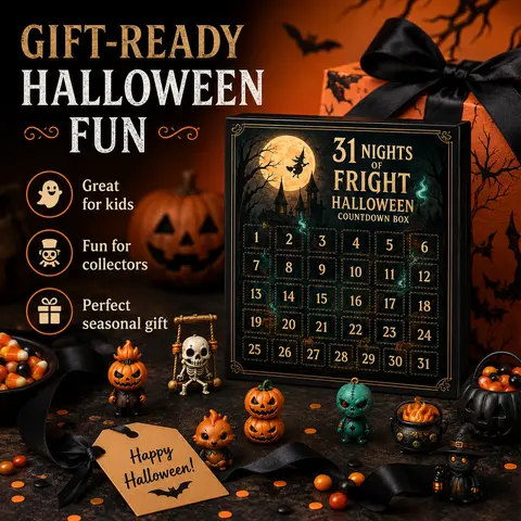 Halloween Countdown Calendar Blind Box Series, 7/15/31 Nights of Fright Mini Spooky Mystery Figure Set, Unisex Collectibles, Indoor Recreation Surprise Toys, Unique Cool Gifts, Festive Look Party Decor