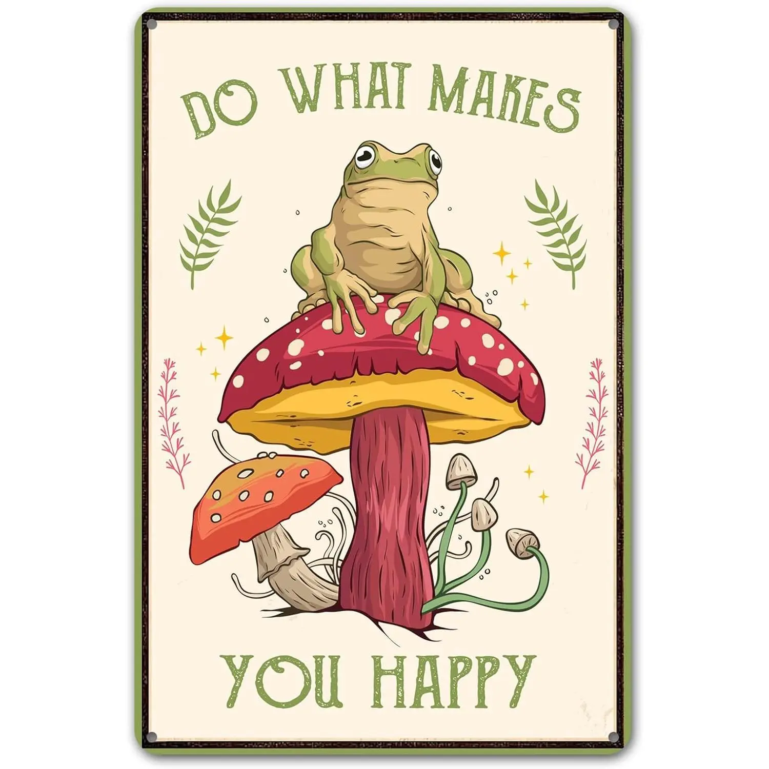 Funny Frog Mushroom Tin Wall Sign, 12x8 in High-Quality Weatherproof Home Decor Products, Easy-Installation Bathroom Decorations for Cottagecore Kitchen Bedroom Plaque, Yard Sign