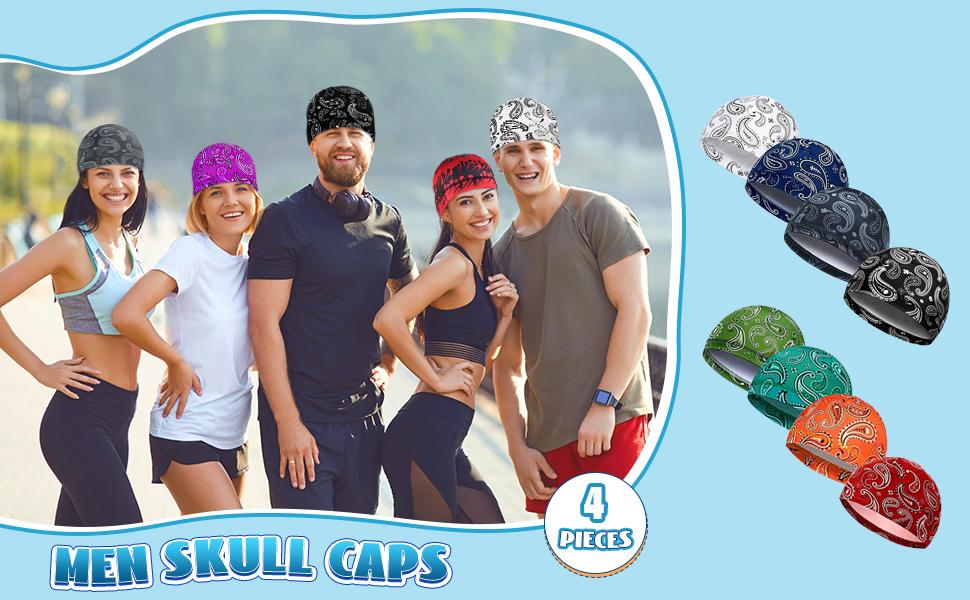 4Pcs Unisex Paisley UPF 50+ UV Protection Cooling Skull Cap Helmet Liner | CyclingTok MotorcycleTok OutdoorTok SunSafeTok Sweat Wicking Breathable Beanie Hat | for Cycling Running Hiking Gym Summer Outdoor Sports