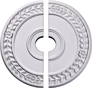 CM21WR2 21 1/8"OD x 3 5/8"ID x 7/8"P Wreath Ceiling Medallion, Fits Canopies up to 6", 2 Piece