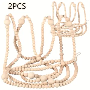 2pcs Wood Halloween Wooden Bead Garland Xmas Farmhouse Beads Christmas Tree Decorations Rustic Boho Garland Vintage Boho Decorations for Christmas Decor Party Supplies