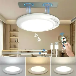 Magnetic rechargeable motion sensor ceiling light, Ceiling lighting, with remote control, 8000mAh, three level brightness adjustment, no wiring required, battery powered, USB charging, suitable for wardrobes, showers, stairs