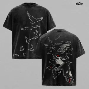 Ita Vintage Washed Oversized T-Shirt, NRT Anime Graphic Tee, Crow Guy Genjutsu Streetwear, Heavy Cotton Unisex Casual Fashion, Gift for Fans
