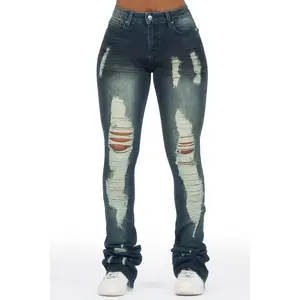 Got A Crush Dark Wash Distressed Super Stacked Jean