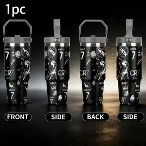 1pc 30oz Stainless Steel Insulated Water Bottle with Straw, Stainless Steel Tumbler, Cristiano Ronaldo theme, Heat Preservation Travel Mug for Car, Essential Drinkware for Drive & Outdoor Activities, Perfect Holiday Gift,Suitble For Outdoor Camping