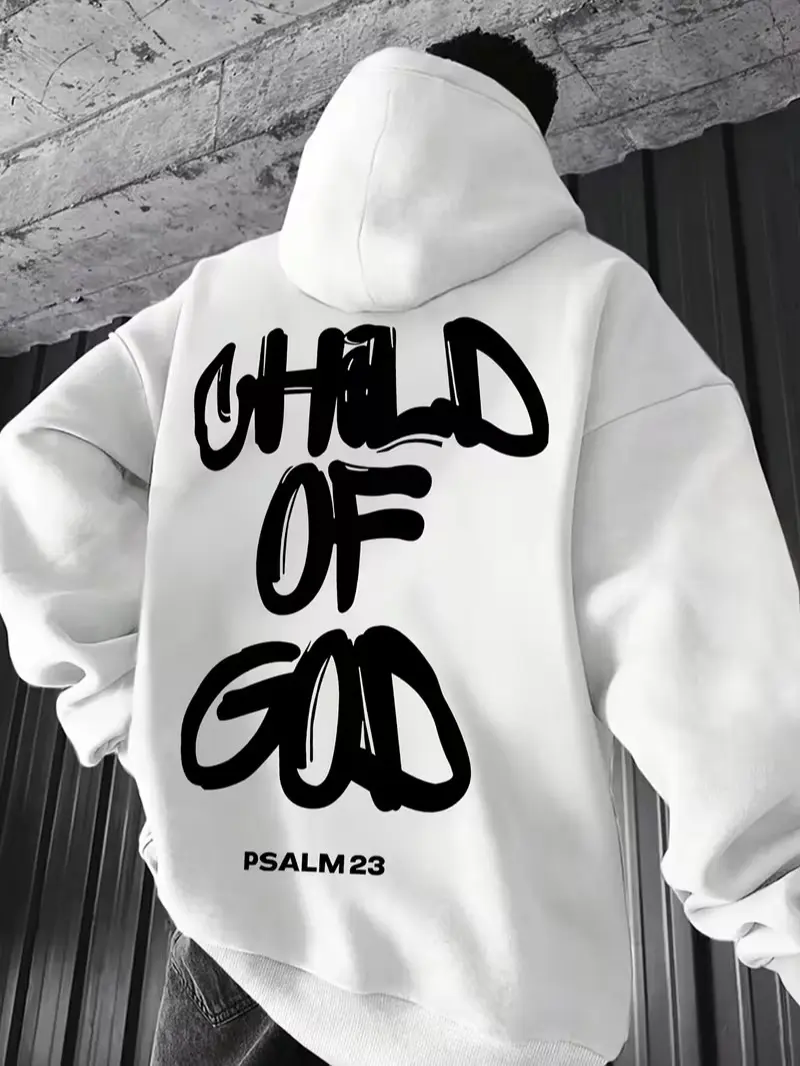 Men's "God's Childhood" Printed Art Sweatshirt, Stylish Loose Fit Crewneck Pullover, Drop-Shoulder Long Sleeve Polyester Top for Autumn Daily Wear