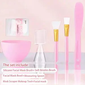 5-Piece Anti-Scratch Home Film Bowl Set Includes Stirring Bowl Measuring Cup Mask Scraper Makeup Tool Silicone Mask Brush Soft Hairbrush