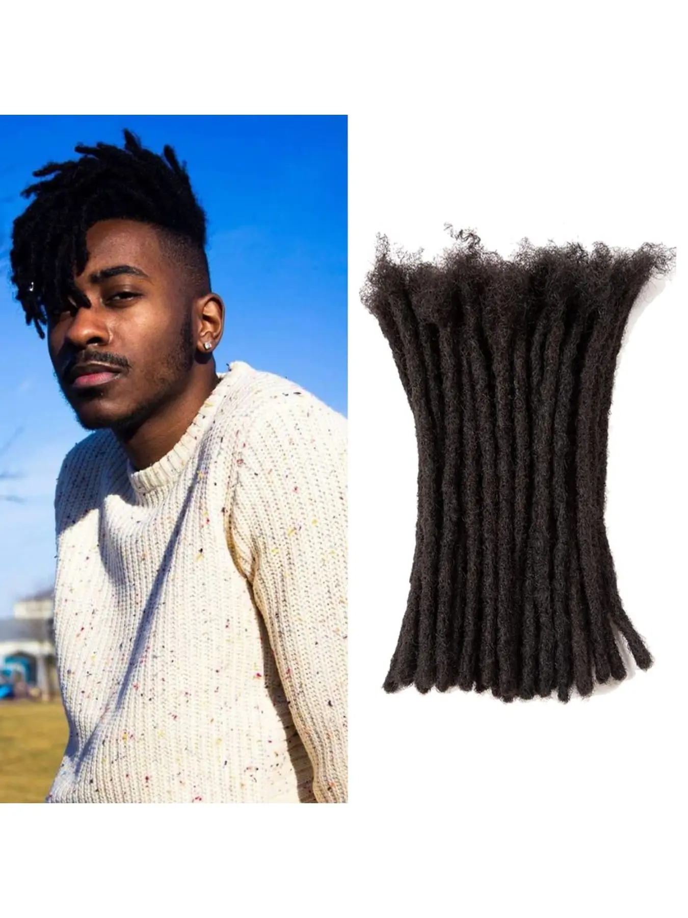 0.6cm Width Human Hair Dreadlock Extensions 10 Stands/Pack Loc Extensions Human Hair For Men/Women/Kids Full Hand-Made Permanent Dreads Extensions Human Hair Dreadlocks Extensions Sister Locs Extension Diy Extensions