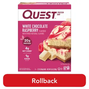Quest Protein Bar, White Chocolate Raspberry, 20g Protein, Gluten Free, 4 Ct