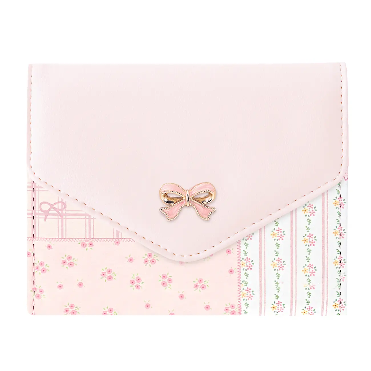 Cute Floral Print Wallet Small Bow Wallet with Cash Credit Card Holder ID Window for Women Girls