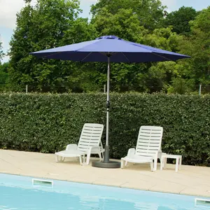 9FT Patio Umbrella, Outdoor Table Umbrella with Push Button Tilt and Crank, UV Protection Waterproof Market Sun Umbrella with 8 Sturdy Ribs for Garden, Deck, Backyard, Pool (Navy Blue)