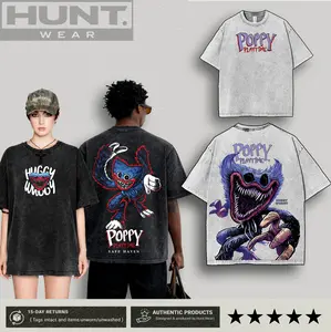 Huggy Wuggy Poppy Playtime Inspired Streetwear | Vintage Black Acid Wash Hoodie, T-Shirt, Sweatshirt & Tank Top | Premium Gaming Graphic Urban Fan Gear Apparel