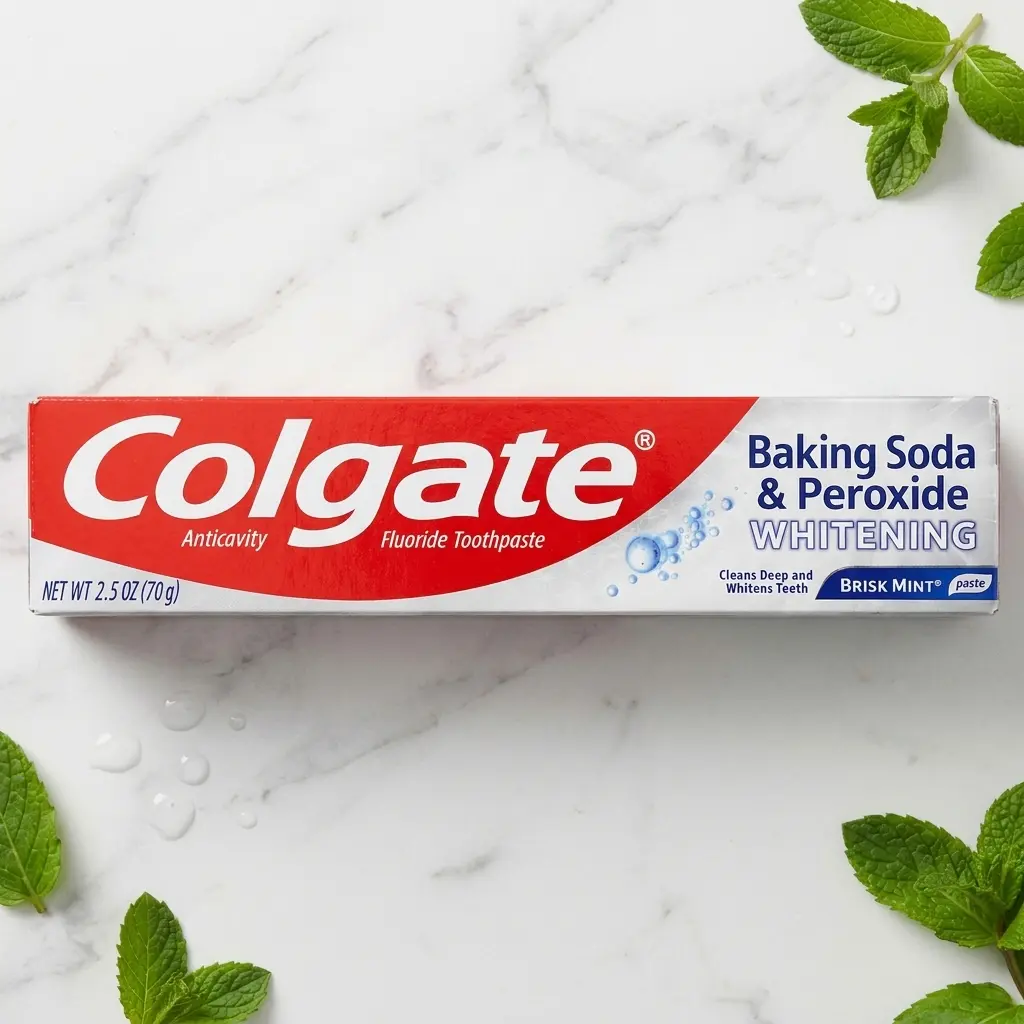 Colgate Baking Soda & Peroxide Whitening Anticavity Fluoride Toothpaste (2.5 oz) Brisk Mint Deep Cleaning Paste - Teeth Whitening Cavity Protection Fresh Breath Oral Care