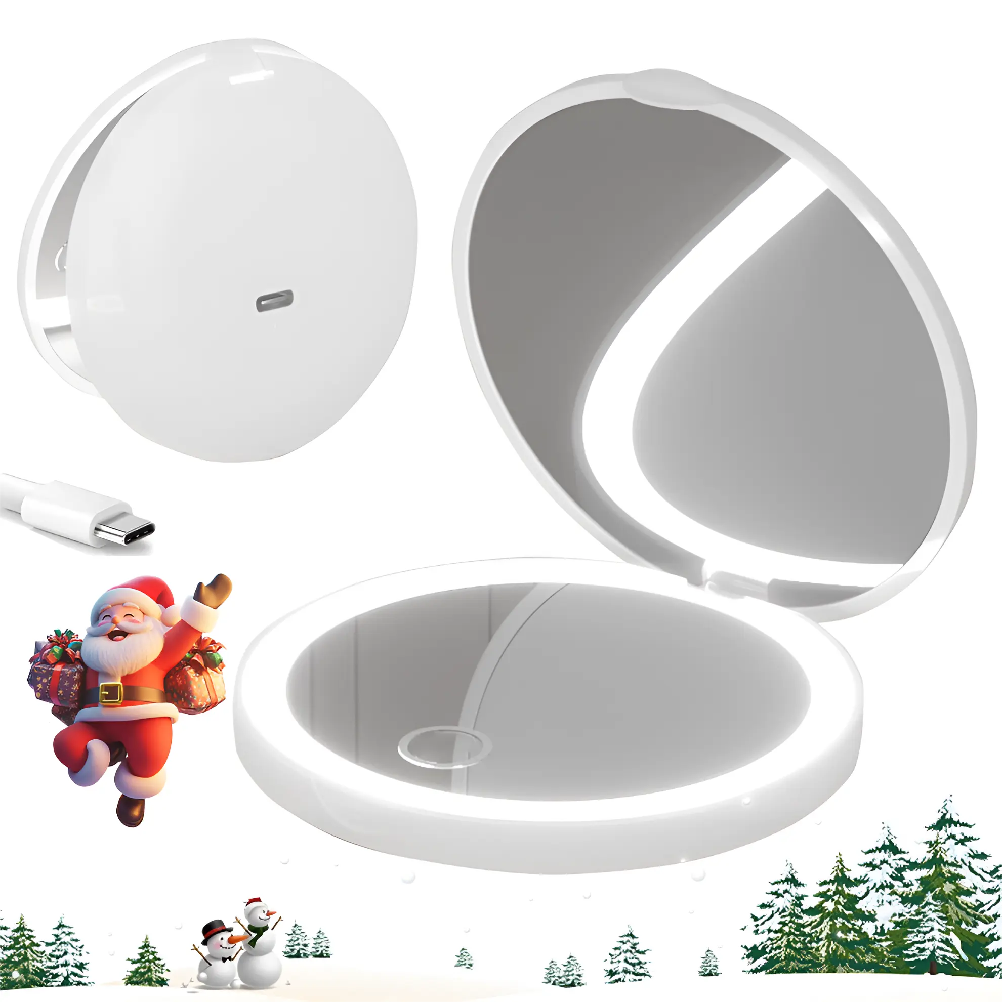LED Compact Makeup Mirror, 3.5 Inches Travel Mirror with Light Dimmable Lighted USB Rechargeable Compact Mirror, Travel Essentials Magnifying