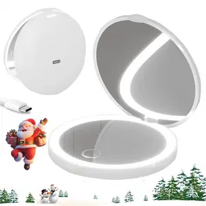 LED Compact Makeup Mirror, 3.5 Inches Travel Mirror with Light Dimmable Lighted USB Rechargeable Compact Mirror, Travel Essentials Magnifying