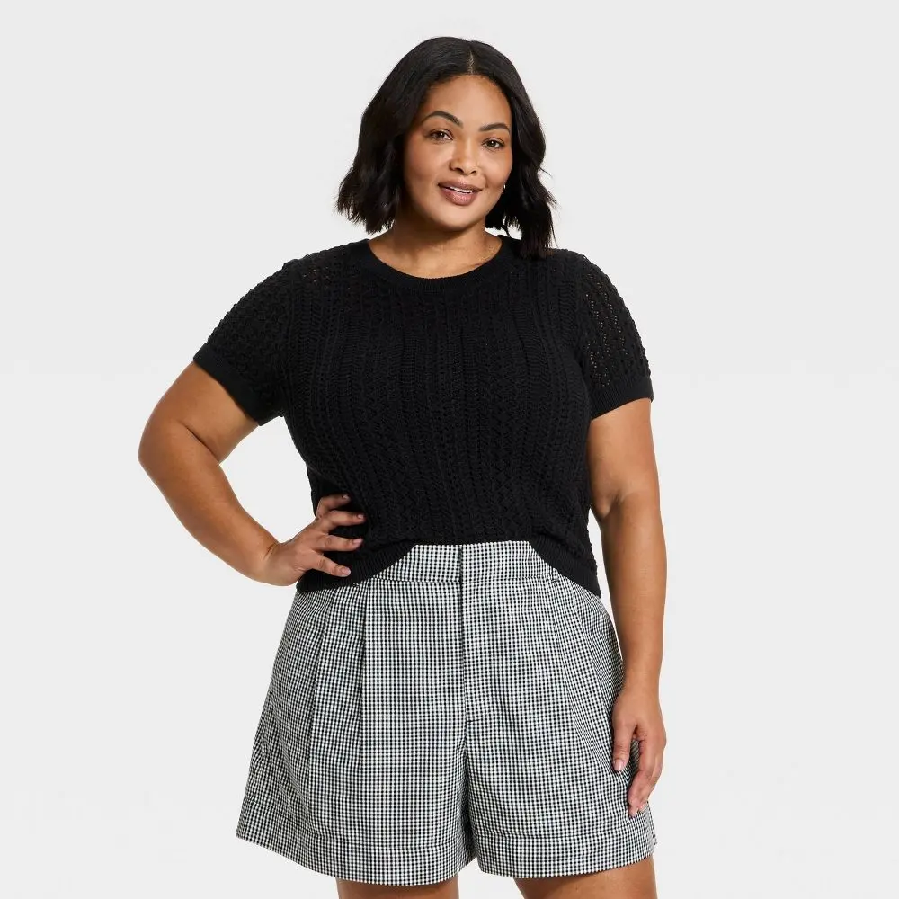 Women's Short Sleeve Crochet Sweater Top - A New Day