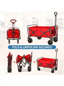 Collapsible Wagon Cart Foldable, 29.5" L Folding Beach Wagon With All-Terrain Wheels, Shopping Cart With 360lbs Capacity, Portable Camping Wagons Carts For Grocery Garden And Sports