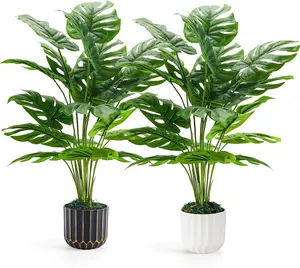 Der Rose 2-Pack 28'' Tall Artificial Monstera Fake Plants, Nature-Infused Farmhouse Decor for Indoor Living Room Home Decorative Pot Accents