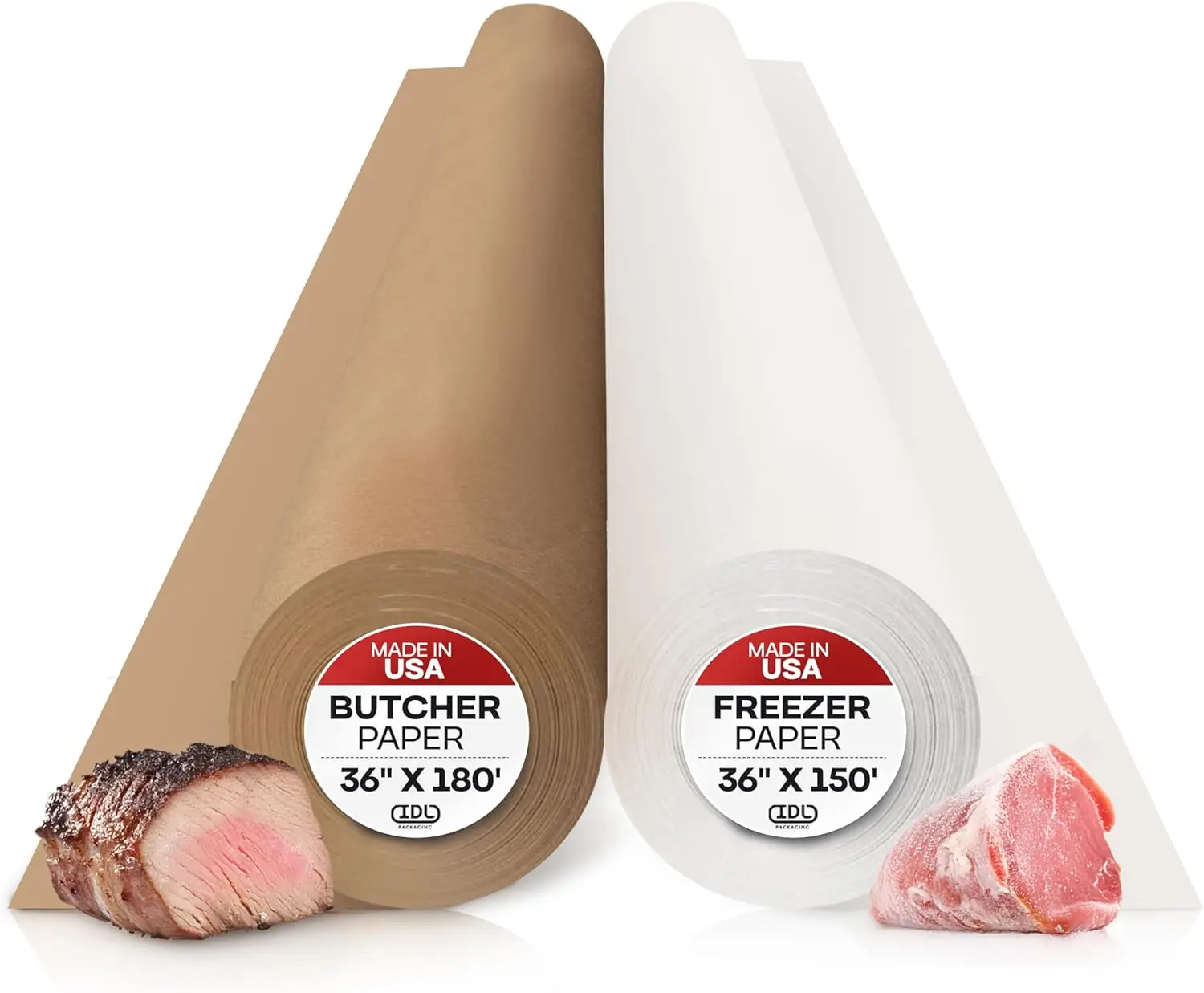 Set of 36" Wide Butcher and Freezer Paper - USA-Made Natural Butcher & Freezer Paper Rolls for Wrapping Meat, Fish, and Other Foods - for the Needs of Home Cooks & Professionals Alike by IDL Packaging