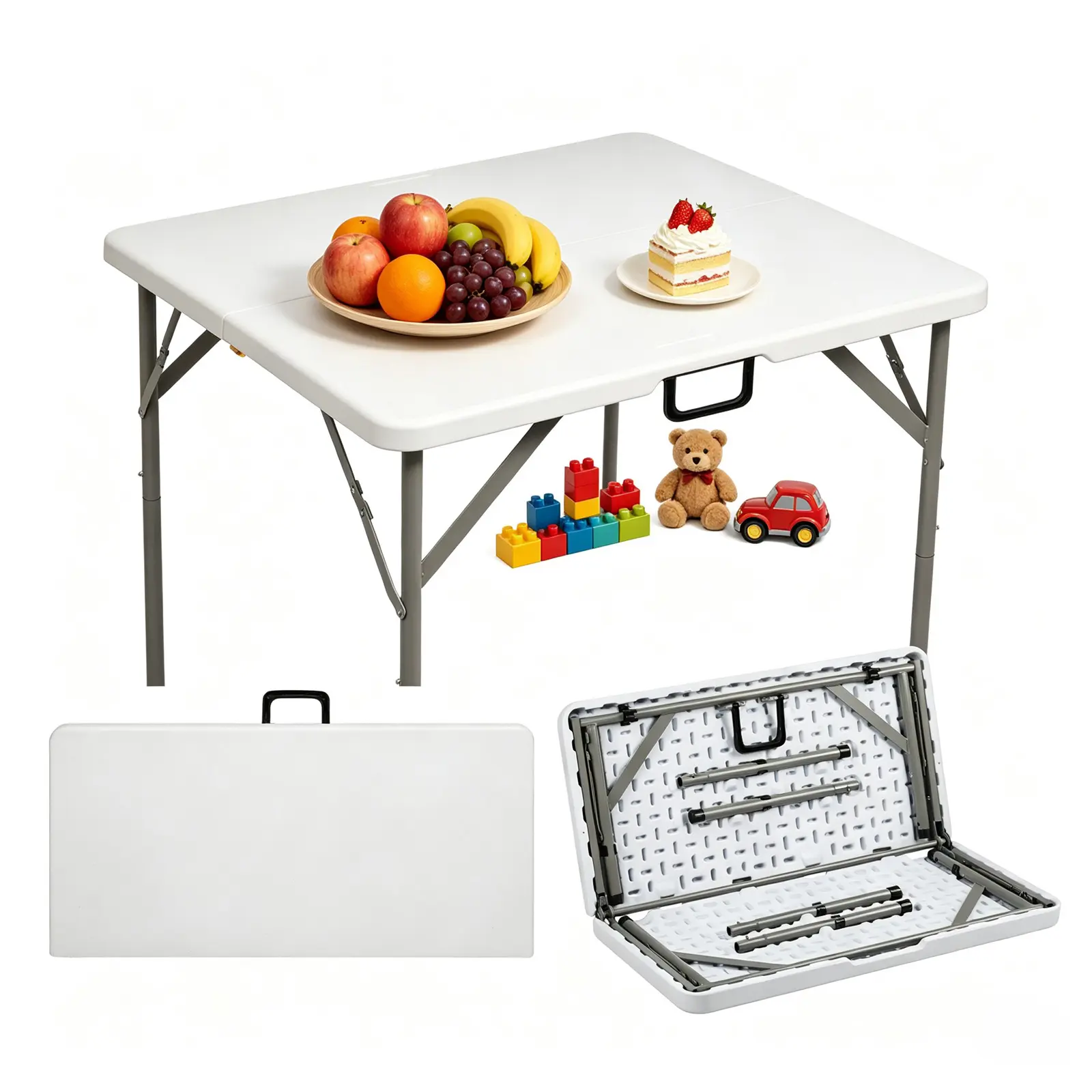 Foldable Square Table, Portable Collapsible Square Dining Table, Heavy Duty Indoor & Outdoor Table for Patio, Camping, Picnic, Party, Banquet & Home Daily Use