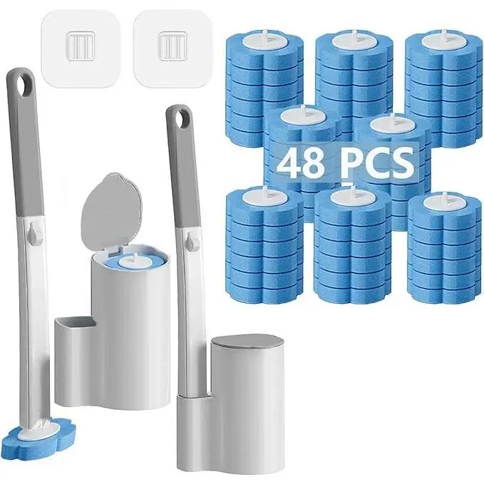 Disposable Toilet Brush and Holder Set,Extended Handle with Cleaner Refills Toilet Brush for Toilet Bowl Cleaners,Bathroom Cleaning, Bathtub - Blue (Ocean Fresh Scent)