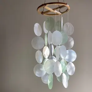 Blue Grass Capiz Shell Wind Chime Handmade Bali 100% Capiz Shells 20'' Length 32 Round Shells for Home Decor & Nursery Mobile Gift