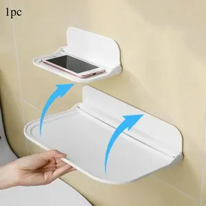 Folding Wall Mounted Shelf Saving Space Foldable Storage Rack Punch-Free Phone Holder Wifi Router Storage Tray BathroomOrganizer