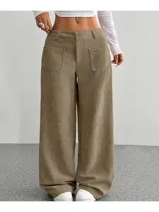 Women's Casual Loose-Fitting Wide Leg Pants with Front and Back Pockets, Pure Color Drag-Length Trousers for Daily Wear Casual Chic Trousers Womenswear