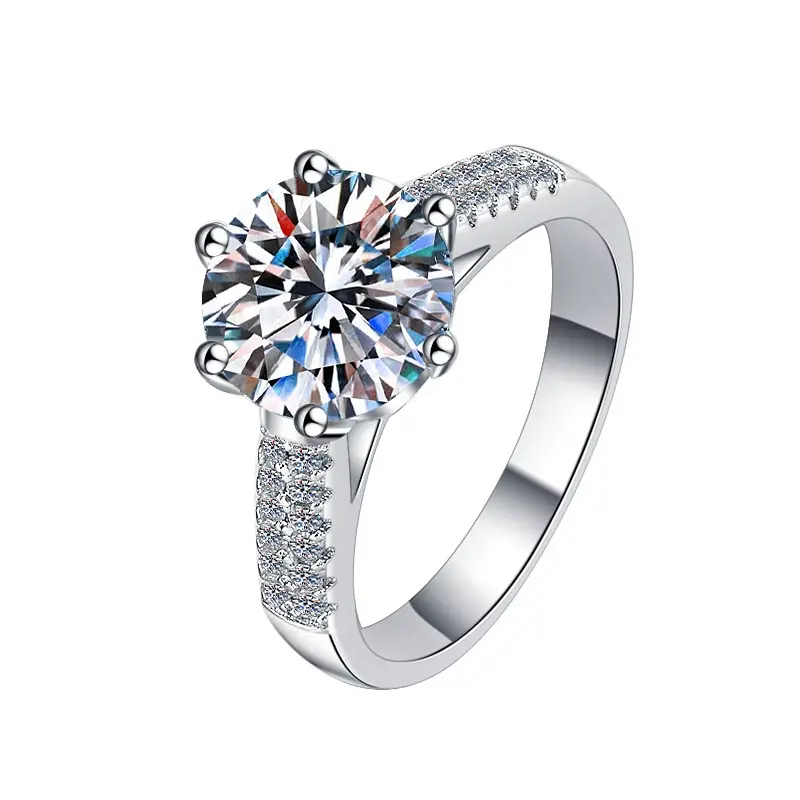#S22 Loysun 3ct Six Prong Moissanite Ring with Double Row Accents, 925 Sterling Silver, Perfect Engagement & Gift for Her
