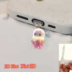 2D Flat Cute Jellyfish Theme Phone Dust Plug Charm, Phone Charms, Compatible with iPhone Type-C Android Charging Port Decor, Acrylic Material Gift Idea