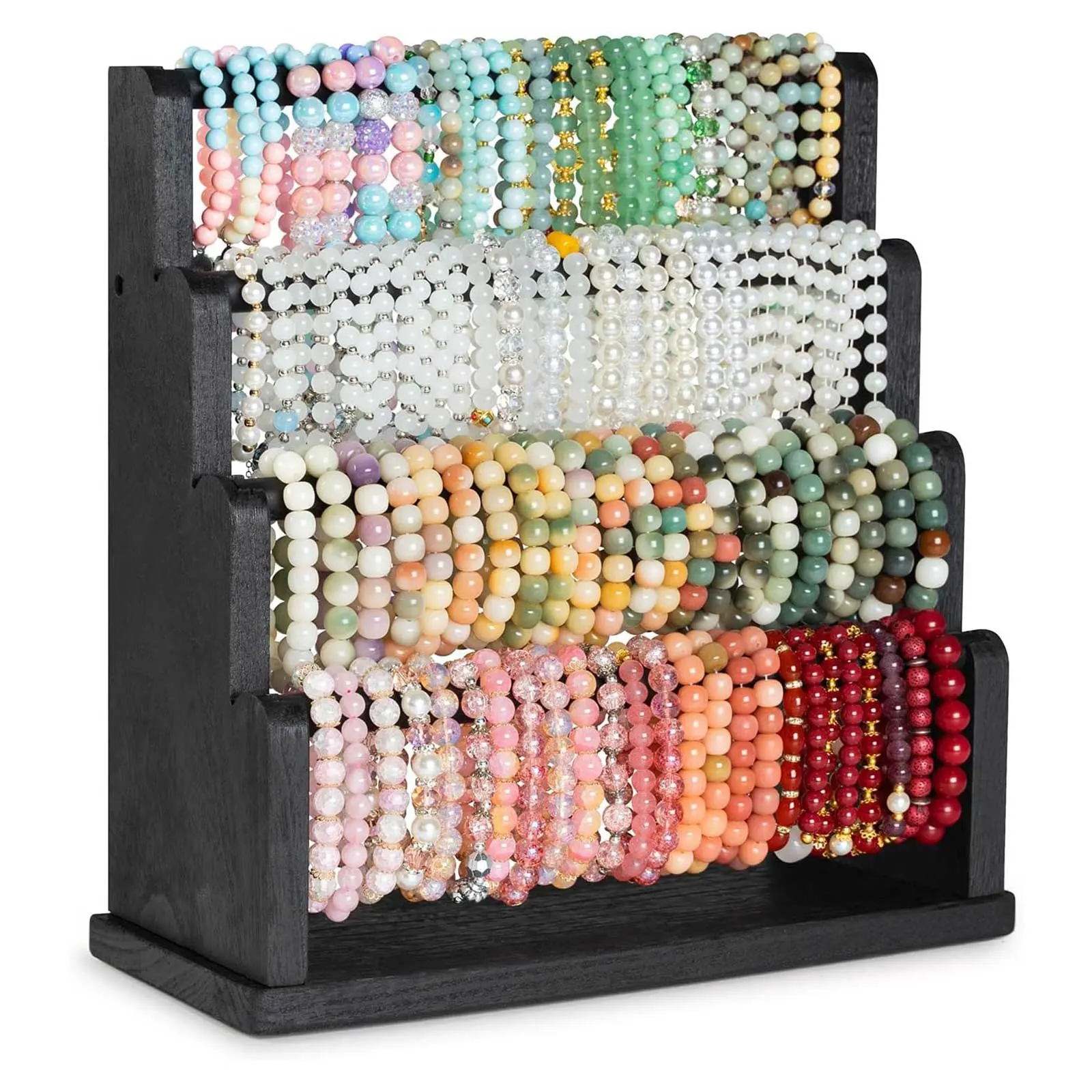 4-Tier Wooden Bracelet Holder Organizer - Rustic Home Storage for Bracelets, Bangles, Watches, Scrunchies, Ideal for Dresser Organization & Craft Show Display
