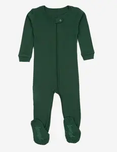 Solid Color Dark Green Footed Pajamas
