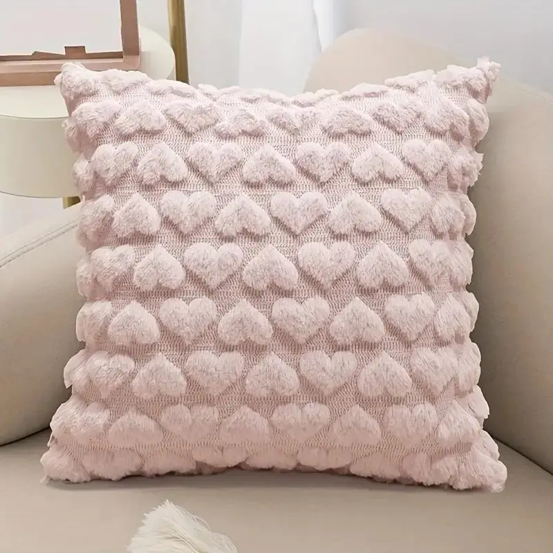 2pcs Set Pillow Covers Heart Love Cute Decorative Pink Throw Pillow Covers 18x18 Soft Plush Faux Fur Wool Cushion Covers for Couch Living Room Sofa Ho