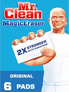 Mr. Clean Magic Eraser Original Cleaning Pads, Multi Purpose Cleaner, Bathroom Cleaning Supplies, All Purpose Cleaner, White, 6 Count