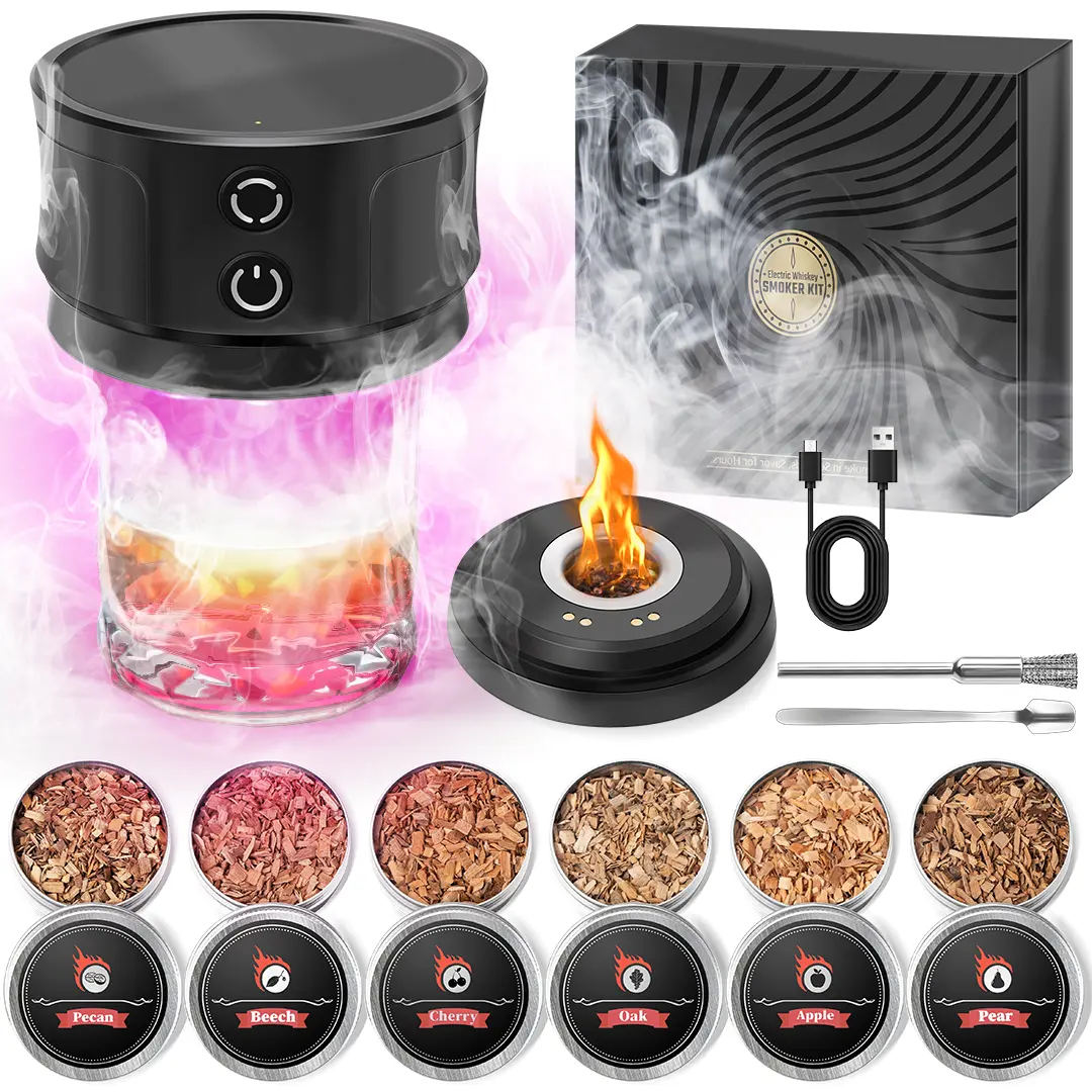 Cool Step Gifts for Him: Electric Whiskey Smoker Kit with Built-in Lighter Rechargeable No Butane 6 Wood Chips for Old Fashioned Drinks Perfect Valentine's Day Gift for Men Dad Husband  love  gift