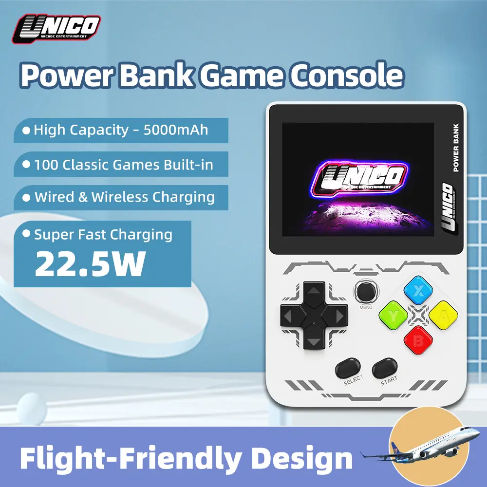 UNICO Retro Game Power Bank 5000mAh, Magnetic Portable Charger with 100 Classic Games, 15W Fast Charging Battery Pack, Cool Gaming Gadget & Unique Gift for Gamers