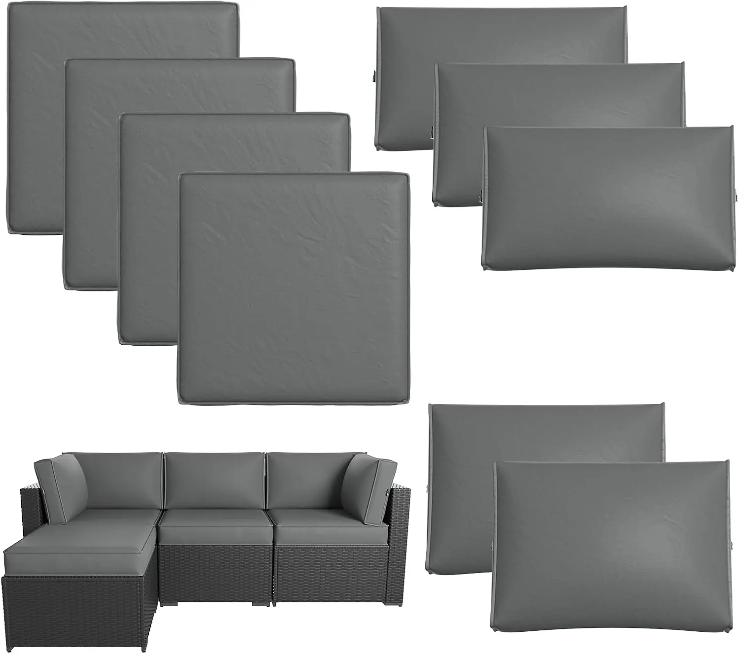 【Only Cushion】Aoxun Patio Furniture Replacement Cushions for Outdoor Furniture Set of 4, Thick Patio Sofa Cushions for Outdoor Furniture, 9-Piece Splashproof Fade Resistant Cushions for Outdoor Couch,