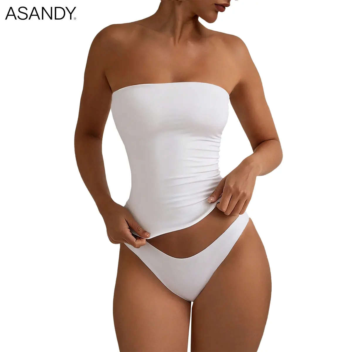 ASANDY Women's Smooth Tube Top, Strapless Seamless Basic Polyester Crop Top, Stretchy Slim Fit for Layering & Party Style