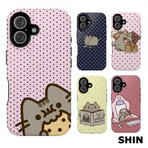 Adorable Pusheen The Cat Polka Dot Phone Case，Anti-Drop Full Protection Cartoon Cover，Trendy Cute Accessory Ideal for Holiday Christmas Gift，Compatible with iPhone 11-17 & Samsung Galaxy