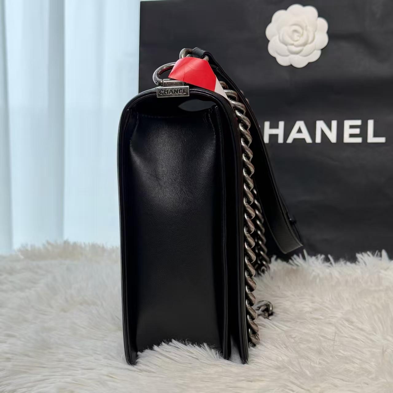 Pre-owned CHANEL Boy Large | Black Quilted Leather Silver Hardware,2012 Vintage|19721323