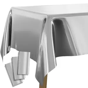PartyWoo 3 pcs Silver Foil Table Cover, 54 x 108 Inch Rectangle Waterproof Tablecloth for 6 to 8 Foot Tables, Disposable Plastic Party Tablecloth for Graduation Wedding Birthday Party Decorations