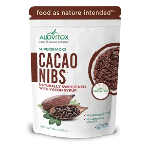 ALOVITOX: Sweetened Cacao Nibs with Yacon Syrup | Dried Healthy Antioxidant Protein Fruit Snack I Organic, Non-GMO, Sugar Free, Gluten Free, Vegan